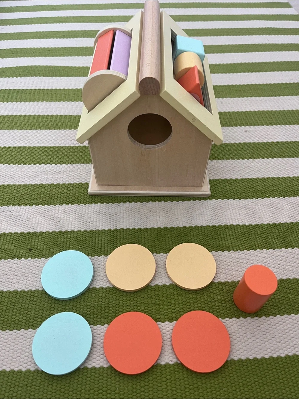 Wooden Montessori Activity House Toy - Pastel Yellow, Mint & Orange